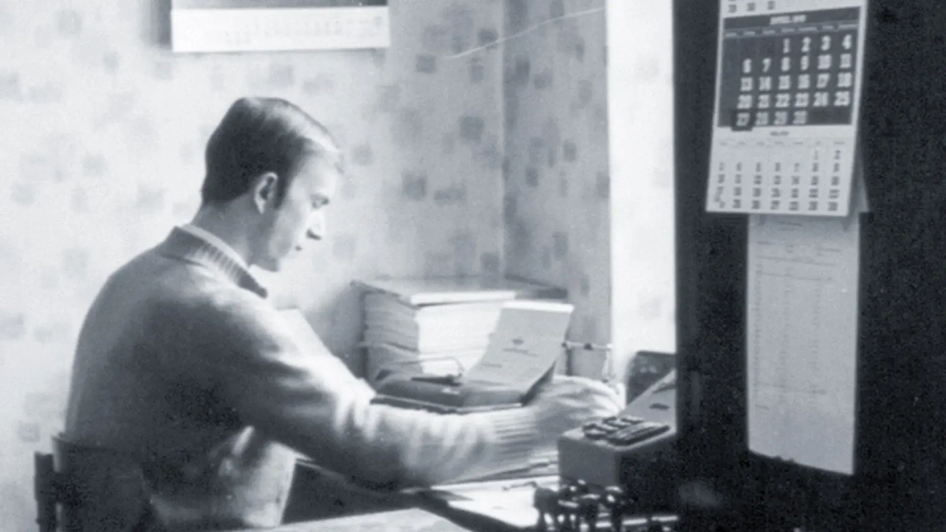 Historische Aufnahme einer Bürosituation beim  Edelstahlhändler Albrecht Zwick in Hagen